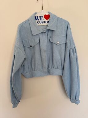 Light Blue Corduroy Cropped Jacket